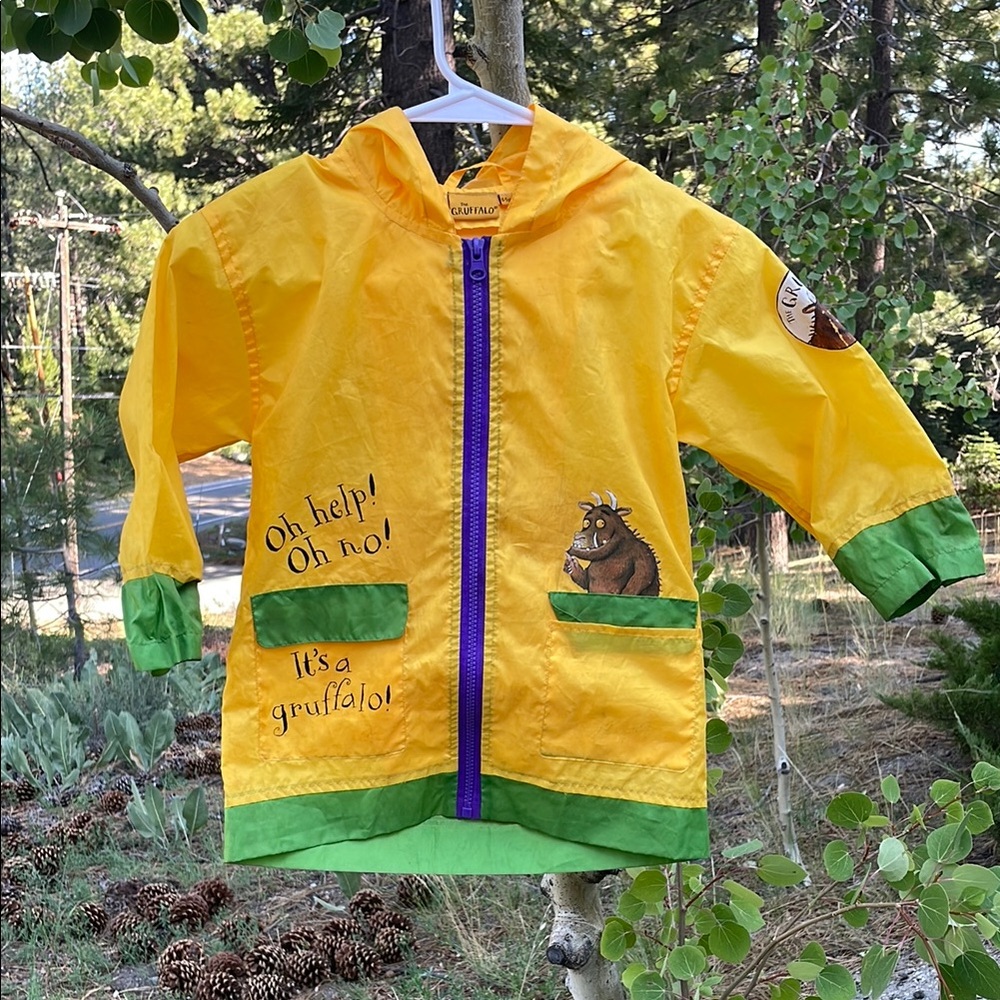 Yellow Gruffalo Kids Raincoat with Green Accents